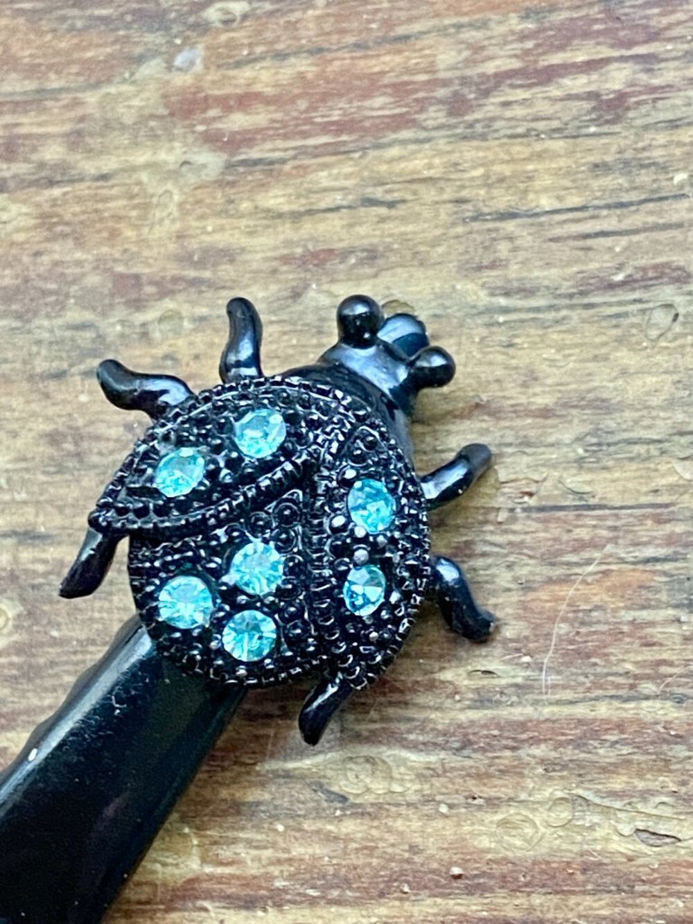 Black Beetle Blue Rhinestone Vintage 90s Hair Clip Barrette Y2K Whimsigoth